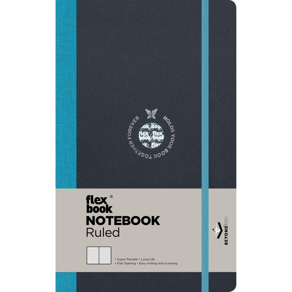 Flexbook Global Ruled A5 Notebook - Medium - Black Cover/Turquoise Spine (13 x 21 cm)