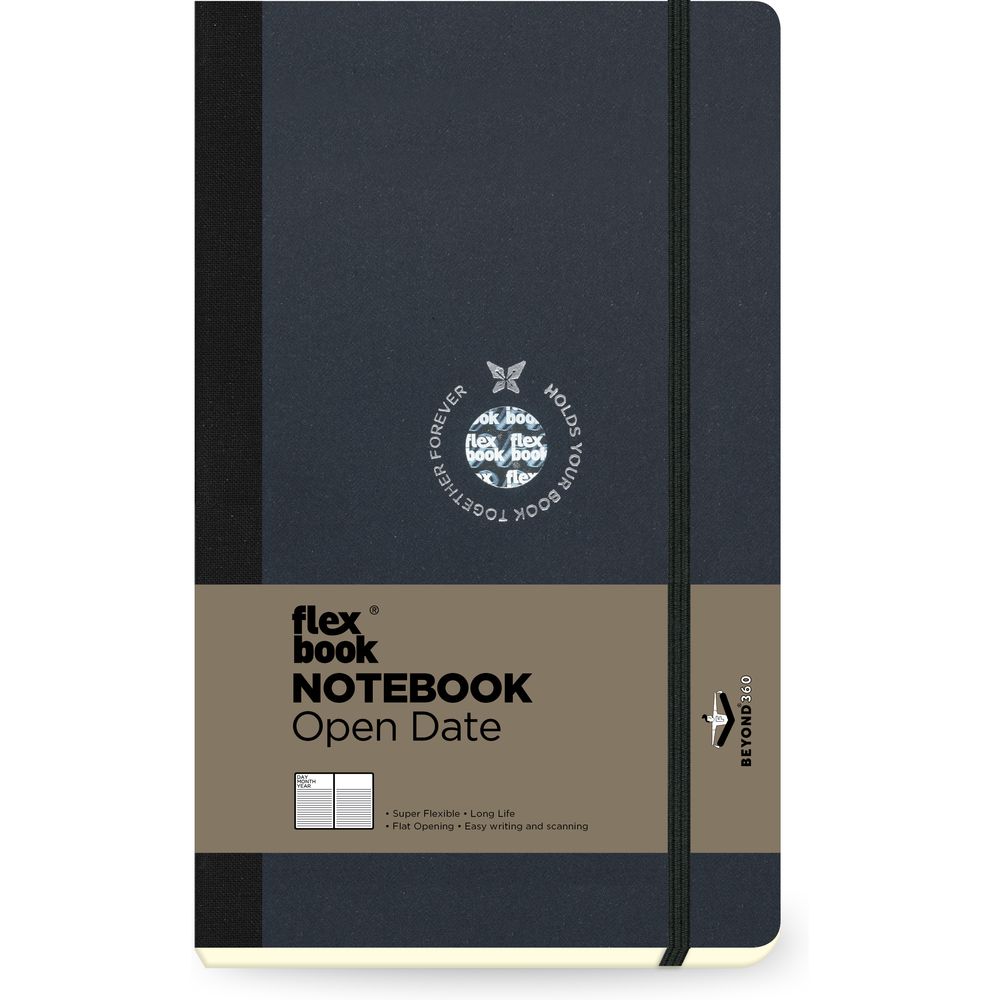 Flexbook Global Open-Date A5 Notebook - Medium - Black Cover/Black Spine (13 x 21 cm)