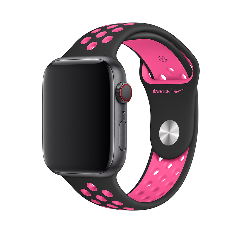 Apple 44mm Black/Pink Blast Nike Sport Band for Apple Watch S/M & M/L (Compatible with Apple Watch 42/44/45mm)