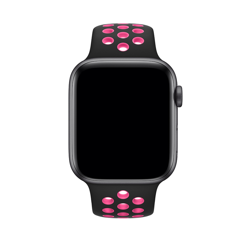 Apple 44mm Black/Pink Blast Nike Sport Band for Apple Watch S/M & M/L (Compatible with Apple Watch 42/44/45mm)