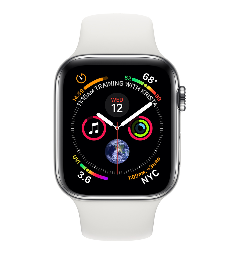 Apple Watch Series 4 GPS +Cellular 40mm Stainless Steel Case with White Sport Band