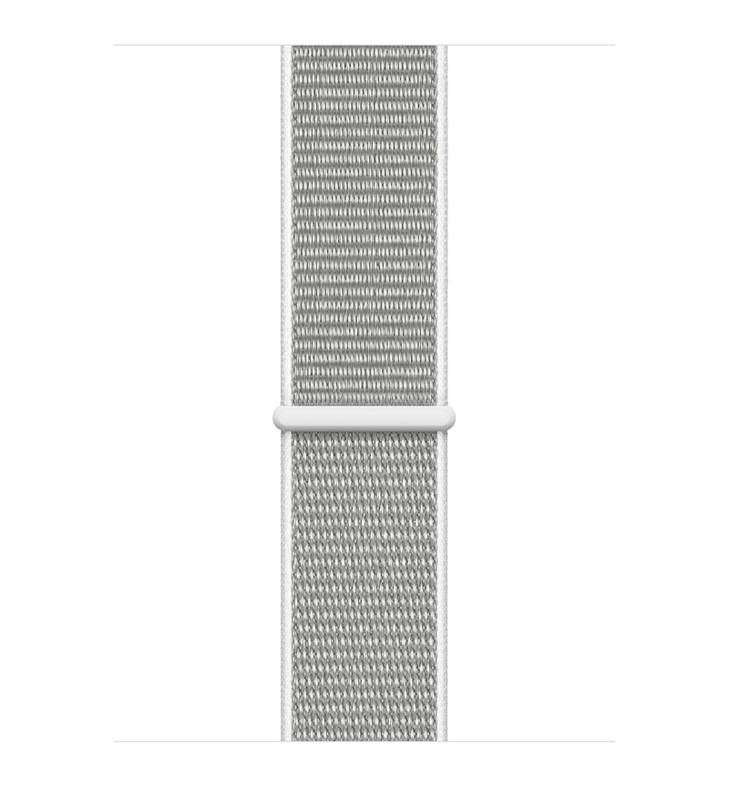 ساعة آبل من الإصدار الرابع مع جي بي إس 44 مم ذات هيكل من الألومنيوم بالون الفضي مع حزام ساعة رياضي أبيض صدفي