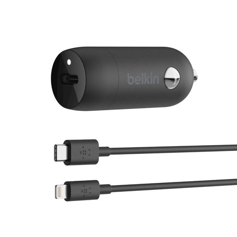 Belkin BOOST CHARGE USB-C Car Charger 18W + USB-C Cable with Lightning Connector Black