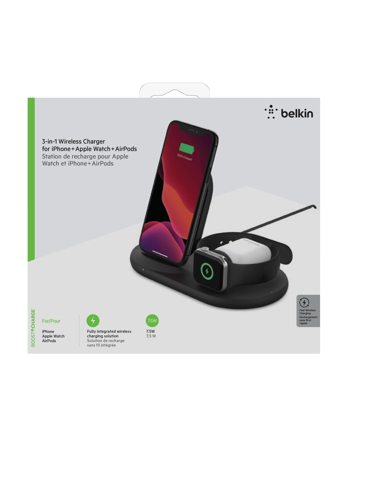Belkin Boostcharge 3-In-1 Wireless Charger For Apple Devices - Black