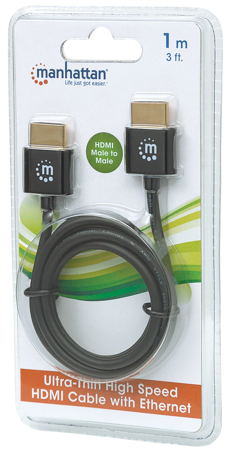 Manhattan Ultrathin High Speed HDMI Cable With Ethernet Black 1m