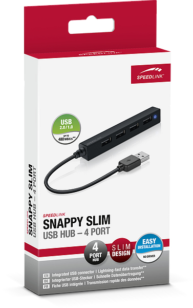 Speedlink Sl-140000-Bk Snappy Slim USB Hub 4-Port Black