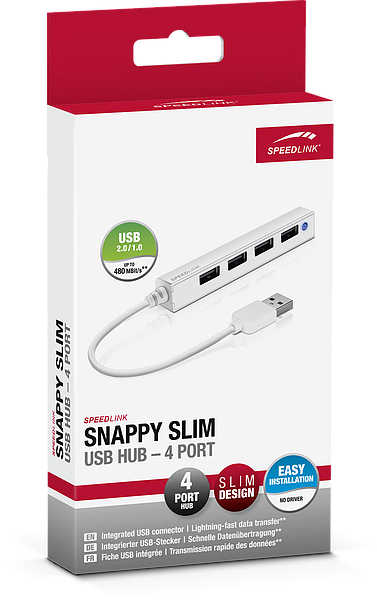 Speedlink Sl-140000-We Snappy Slim USB Hub 4-Port White