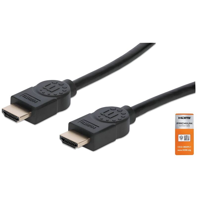 Manhattan Premium High Speed HDMI Cable With Ethernet Hec Arc 3D 4K@60Hz UHD 18 Gbps Bandwidth HDMI Male To Male Shielded 1m - Black