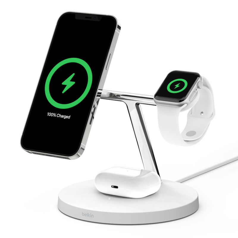 Belkin Boostcharge Pro 3-In-1 Wireless Charger With MagSafe 15W - White