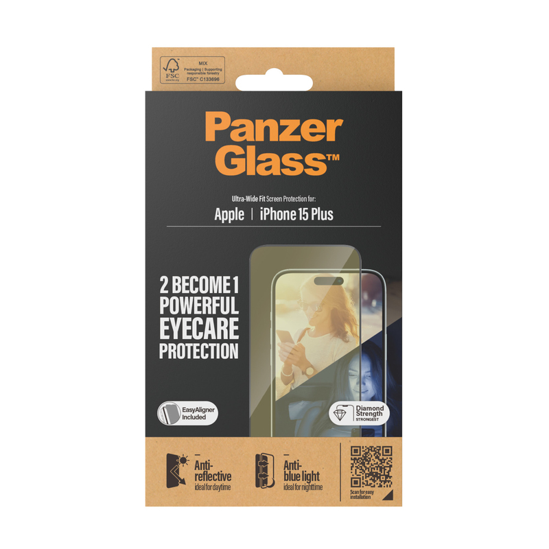 PanzerGlass Screen Protector for iPhone 15 Plus - UWF - Anti-Reflective & Bluelight