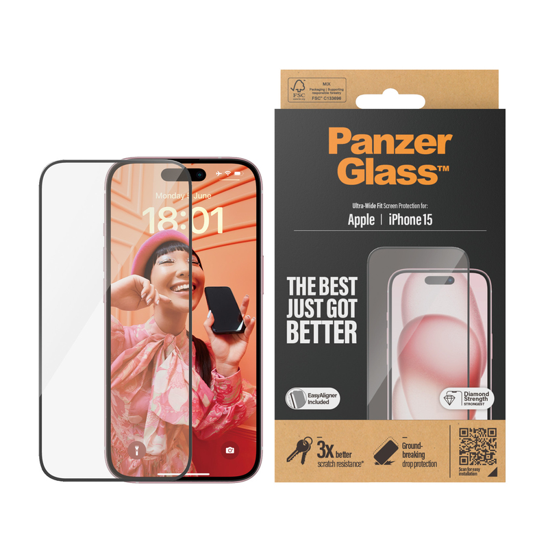 PanzerGlass Screen Protector for iPhone 15 - Clear