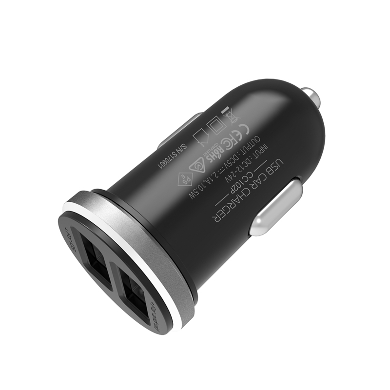 Silicon Paper 2.1A Dual USB Compact Car Charger Black