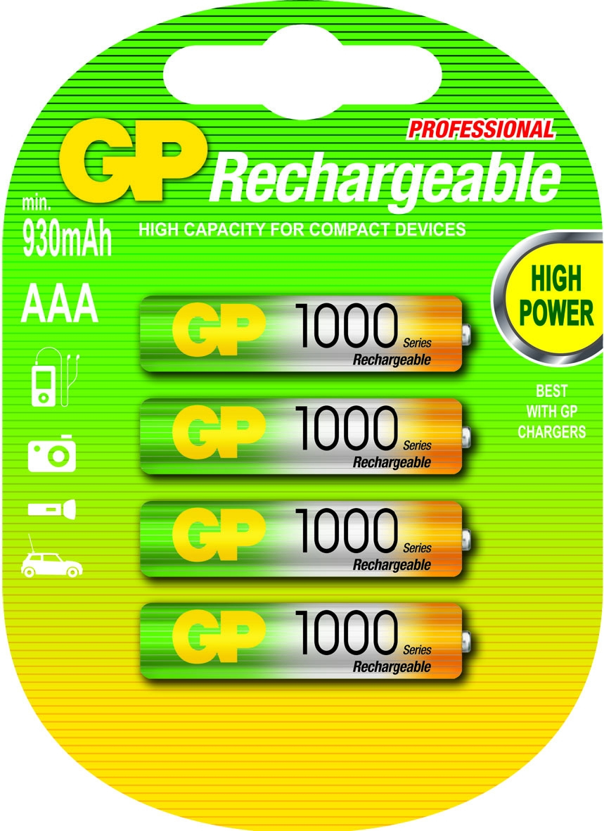 GP Batteries 1000mAh AAA Rechargeable Batteries (4 Pack)