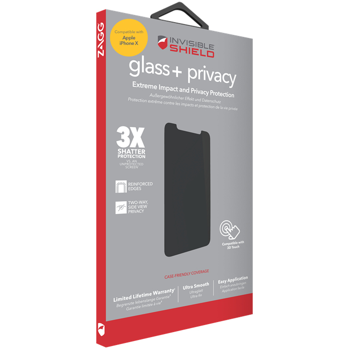 Zagg Invisible Shield Glass Plus Privacy Case Friendly Screen Protector for iPhone X