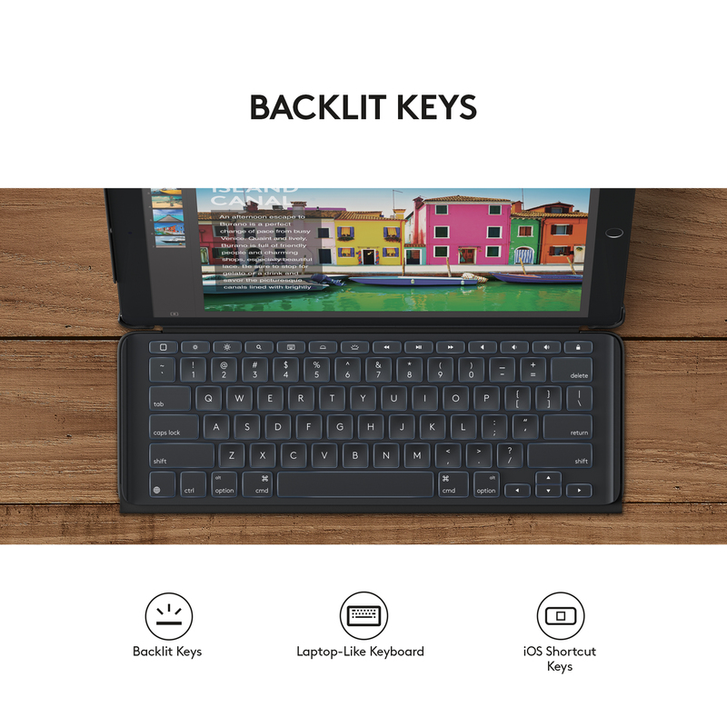 Logitech SLIM COMBO detachable backlit keyboard with smart connector for iPad Air (3rd Gen) and iPad Pro 10.5-inch Black QWERTY