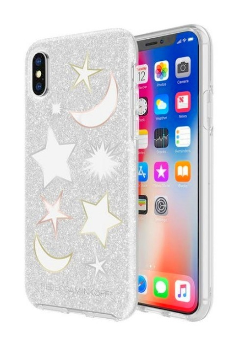 Rebecca Minkoff Double Protection Case Silver Glitter/Clear/Metallic Foil for iPhone X