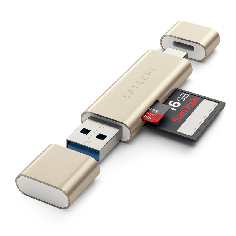 Satechi Aluminum Type-C USB 3.0 & Micro/SD Card Reader Gold