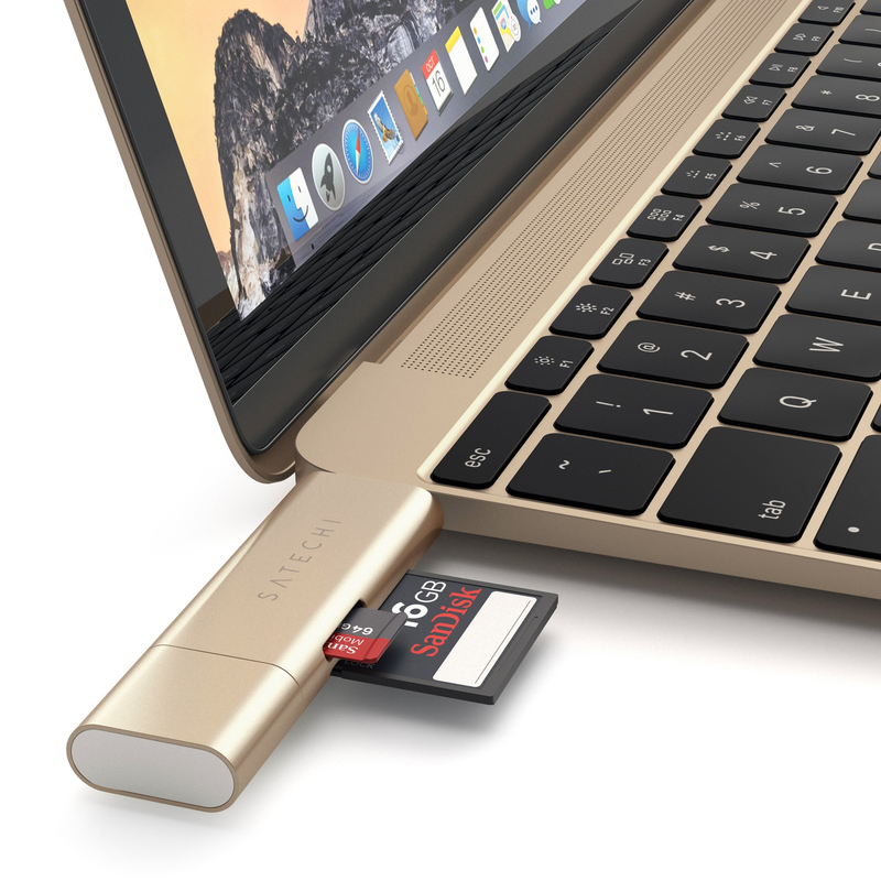 Satechi Aluminum Type-C USB 3.0 & Micro/SD Card Reader Gold