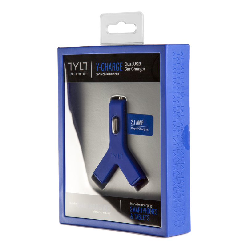 Tylt Y Charge Dual USB Car Charger 2.1A Blue